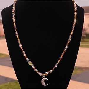 Beaded Necklace with Moon Charm